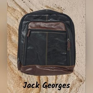 Jack Georges Men Leather Back Pack Black-Brown Hand Stained Buffalo Versatile